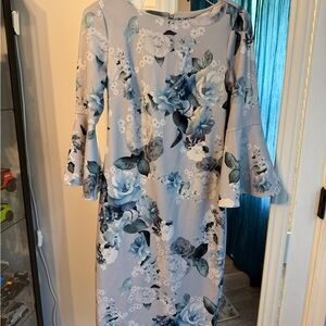 Calvin Klein Floral Dress in Light Gray and Blue